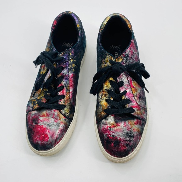 Kenneth Cole Marlow Neutral Floral Metallic Platform Sneaker 6.5 Black Pink Gold - Picture 3 of 9